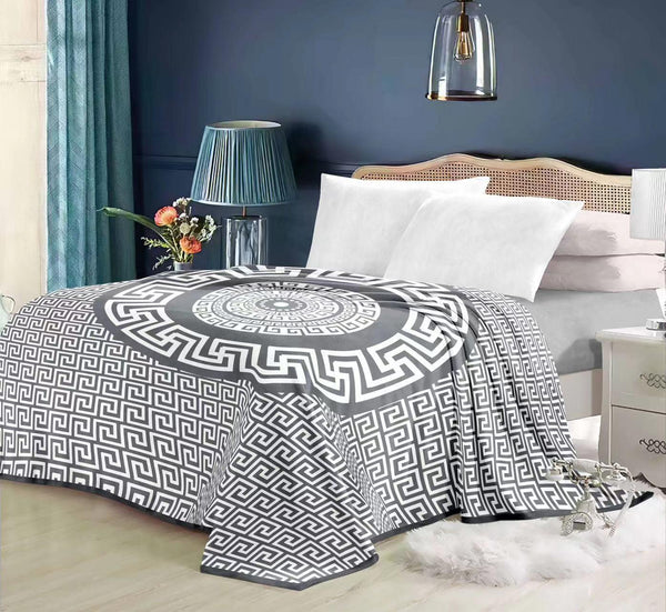 2Ply Greek Blanket 4KG Heavyweight Polyester Ultra Soft & Warm Blanket Grey & Brown
