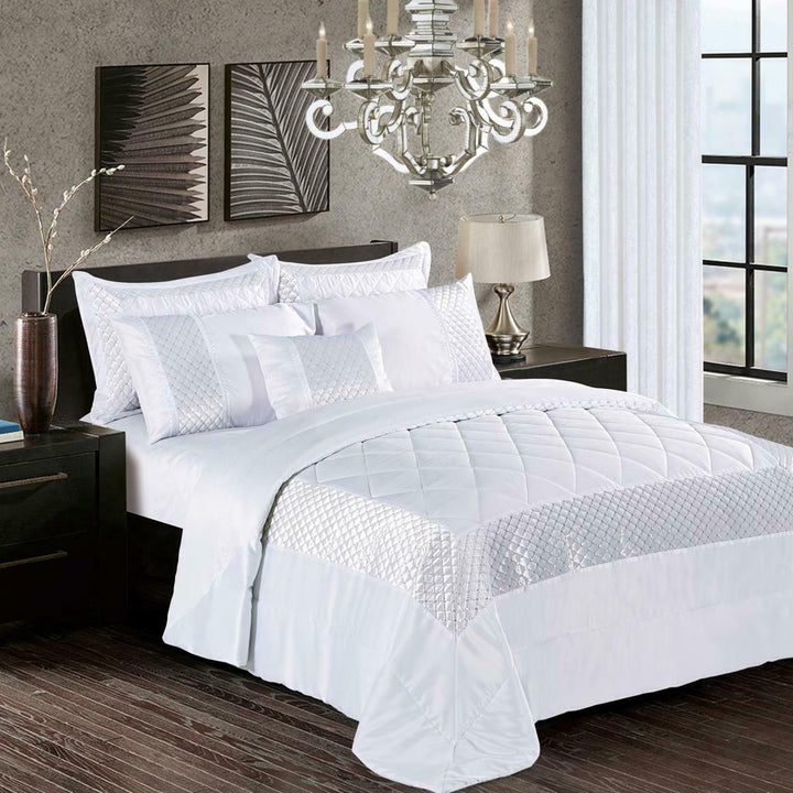 3 Piece Atlanta Quilted Bedspread Beautiful Comforter Throw with Matching Pillow ShamsBedding BedspreadP/Atlnt/BS/S/Wht