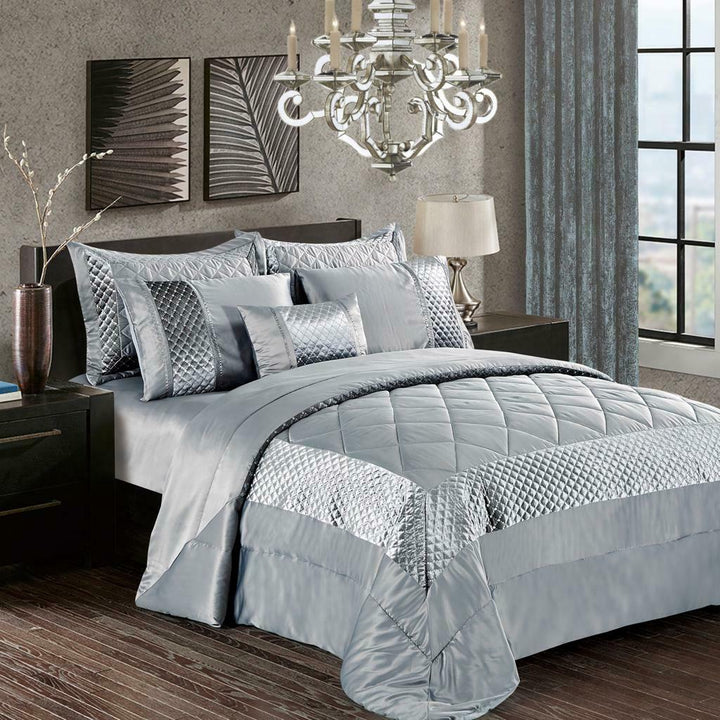 3 Piece Atlanta Quilted Bedspread Beautiful Comforter Throw with Matching Pillow ShamsBedding BedspreadP/Atlnt/BS/S/Slvr