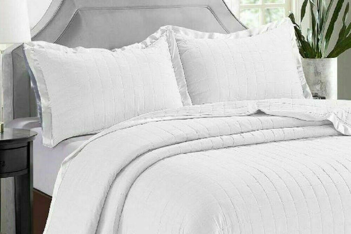 3 Piece Quilted Bedspread Comforter Bed Throw Box Stitched with Pillow ShamsBedding BedspreadBs/Osca/Sngl/Whte