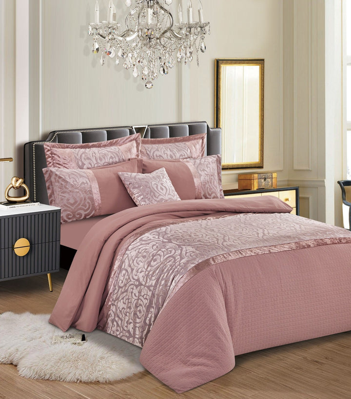 3Pcs Crushed Velvet Duvet Covers Pink Bed Quilt Cover & 2 PillowcasesDuvets CoversInfinity/DC/Pnk/Dbl