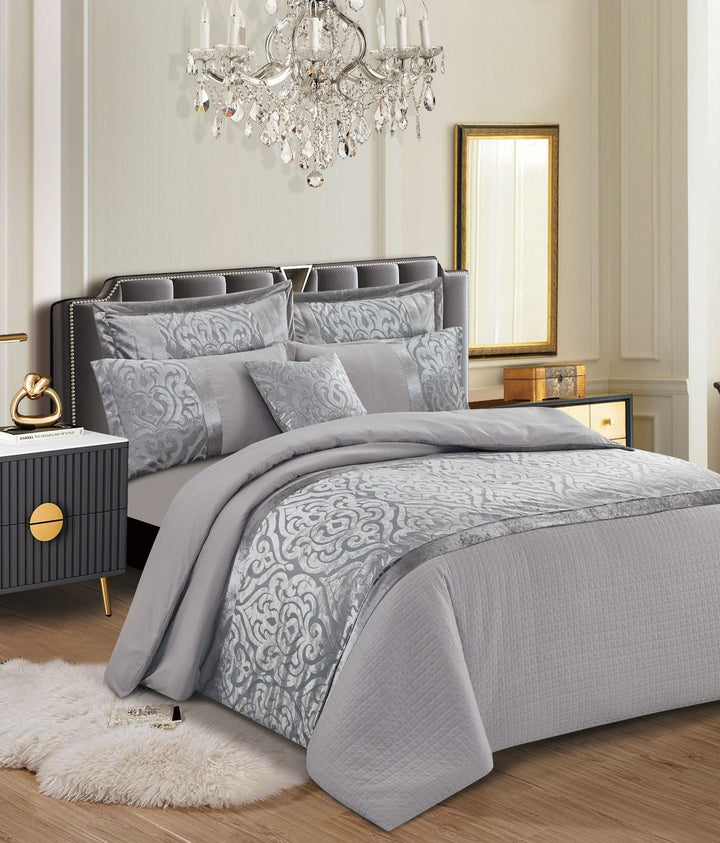 3Pcs Crushed Velvet Duvet Covers Silver Quilt Cover & 2 Pillow CasesDuvets CoversInfinity/DC/Slvr/Sngl