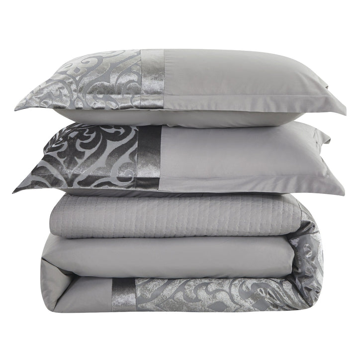 3Pcs Crushed Velvet Duvet Covers Silver Quilt Cover & 2 Pillow CasesDuvets CoversInfinity/DC/Slvr/Sngl