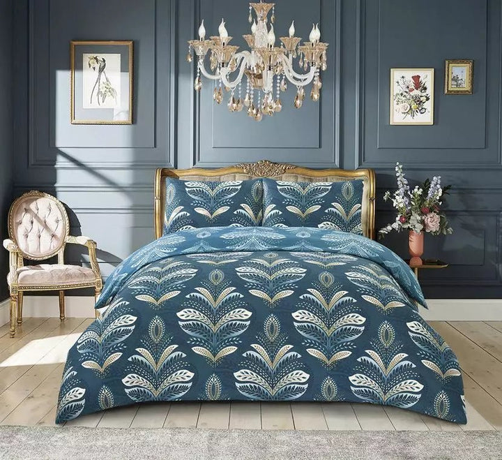 4Piece Complete Cotton Rich Bedding Set Duvet Cover Fitted Sheet With Pillow CasesCS/CR/Sngl/JasminTeal