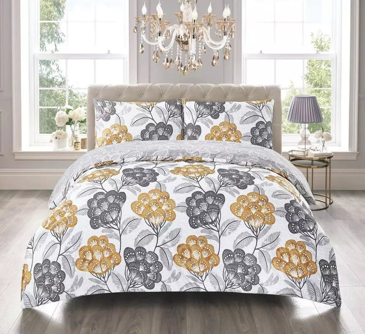 4Piece Complete Cotton Rich Bedding Set Duvet Cover Fitted Sheet With Pillow CasesCS/CR/Sngl/BloomOchre