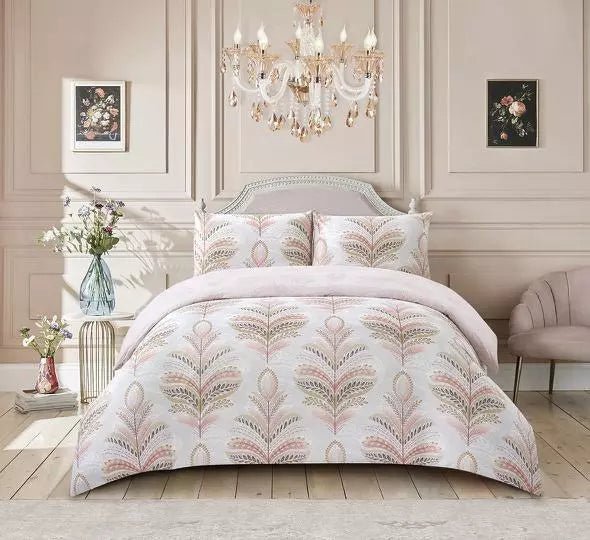 4Piece Complete Cotton Rich Bedding Set Duvet Cover Fitted Sheet With Pillow CasesCS/CR/Sngl/JasminPnk