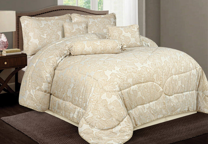 Floral Design 7pcs Bedspreads Comforter Heavy Jacquard Bed Throw Matching Pillow