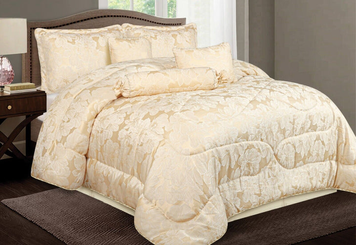 Floral Design 7pcs Bedspreads Comforter Heavy Jacquard Bed Throw Matching Pillow