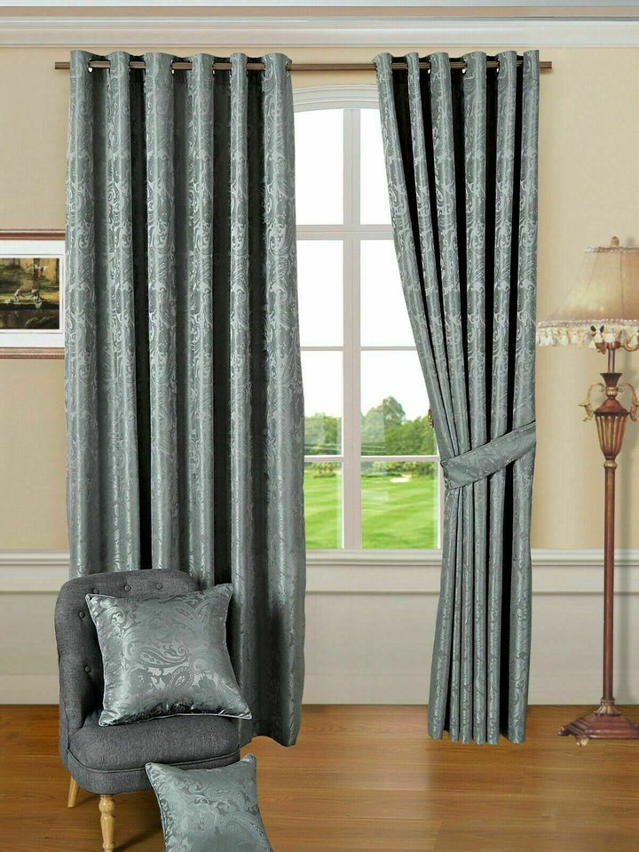 Curtain Pair Ring Top Jacquard Fully Lined Eyelet Ready Made Door Windows Rooms