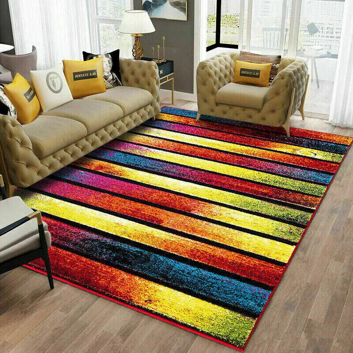 Multi Coloured Rug Carpets Rainbow Design Living Room Floor Mats Hallway Runners