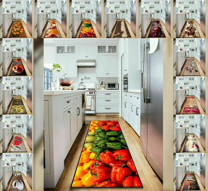 Anti-Slip Kitchen Runner Rugs 3D Washable Hallway Carpet Door Floor Fruit Mats