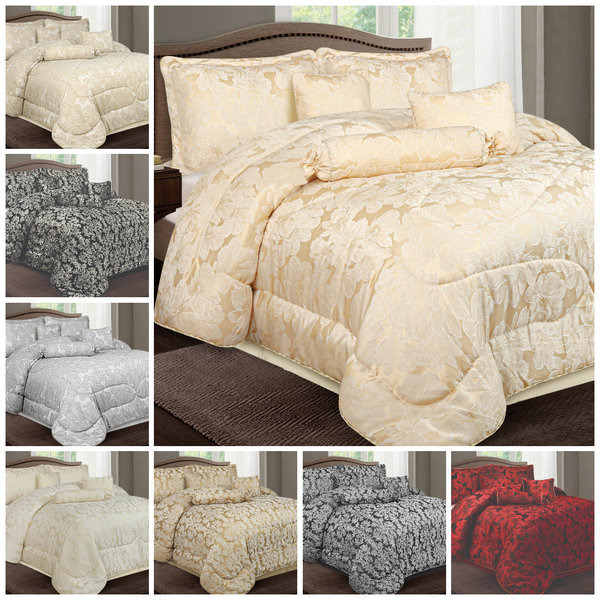 Floral Design 7pcs Bedspreads Comforter Heavy Jacquard Bed Throw Matching Pillow