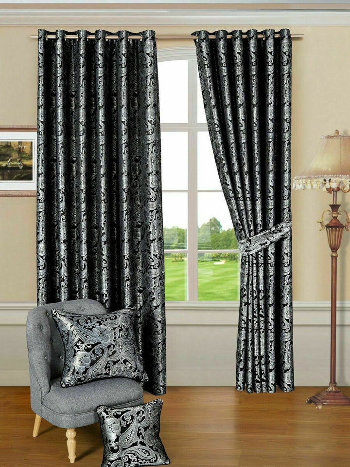 Curtain Pair Ring Top Jacquard Fully Lined Eyelet Ready Made Door Windows Rooms