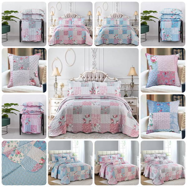 Printed Bedspread Comforter Bedding Set Patchwork Floral Bed Throw & Pillow Sham