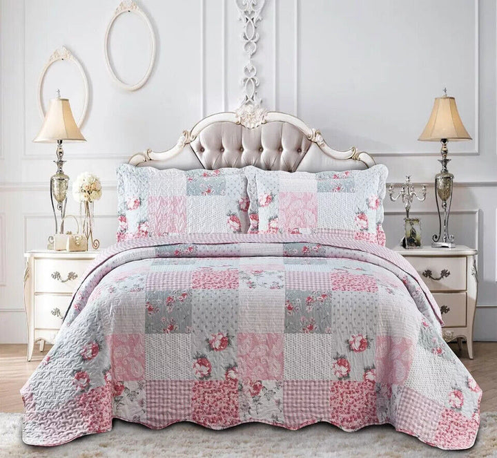 Printed Bedspread Comforter Bedding Set Patchwork Floral Bed Throw & Pillow Sham