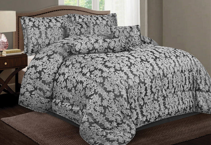 Floral Design 7pcs Bedspreads Comforter Heavy Jacquard Bed Throw Matching Pillow