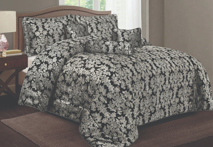 Floral Design 7pcs Bedspreads Comforter Heavy Jacquard Bed Throw Matching Pillow
