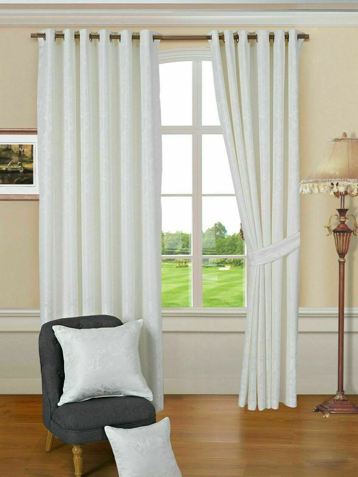 Curtain Pair Ring Top Jacquard Fully Lined Eyelet Ready Made Door Windows Rooms