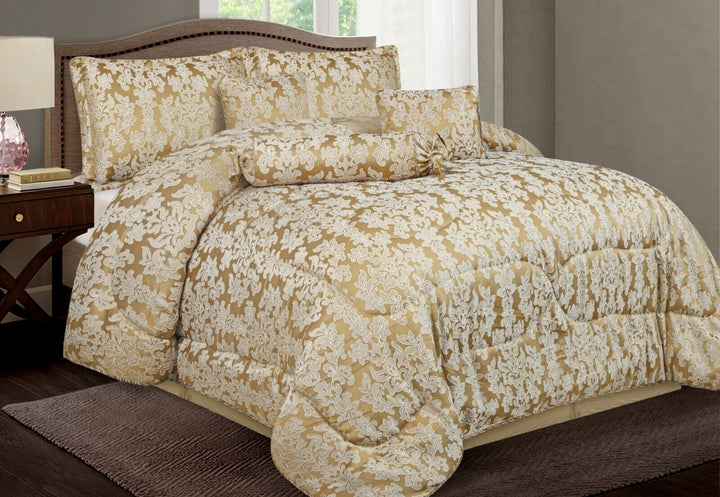 Floral Design 7pcs Bedspreads Comforter Heavy Jacquard Bed Throw Matching Pillow