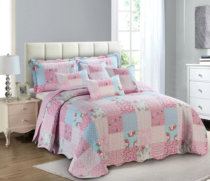 Printed Bedspread Comforter Bedding Set Patchwork Floral Bed Throw & Pillow Sham