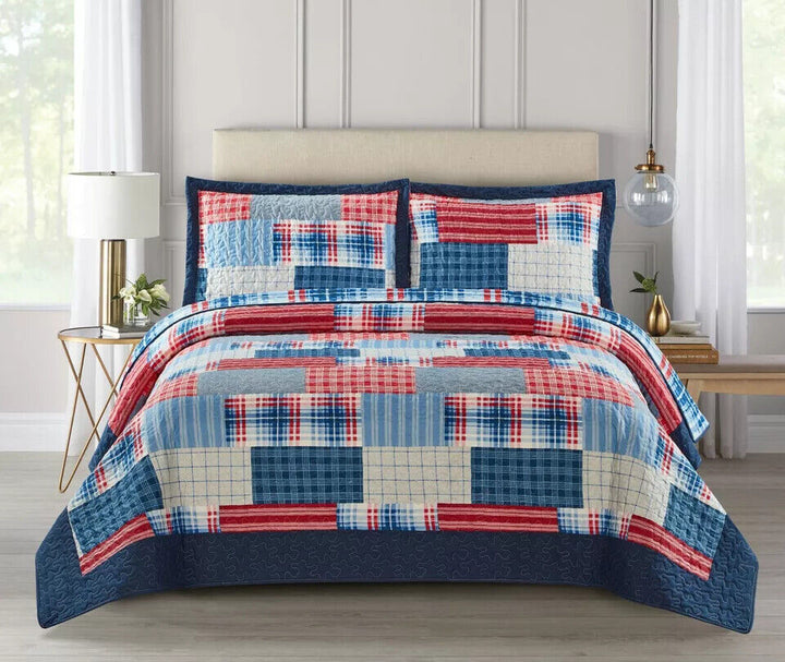3 Pcs Quilted Patchwork Bedspreads Bed Throw Single Double King size Comforters