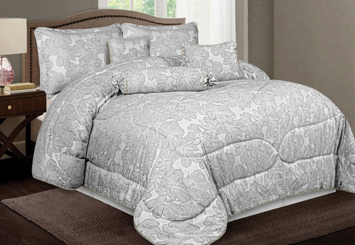 Floral Design 7pcs Bedspreads Comforter Heavy Jacquard Bed Throw Matching Pillow