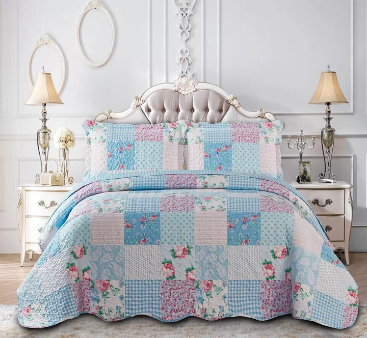 Printed Bedspread Comforter Bedding Set Patchwork Floral Bed Throw & Pillow Sham
