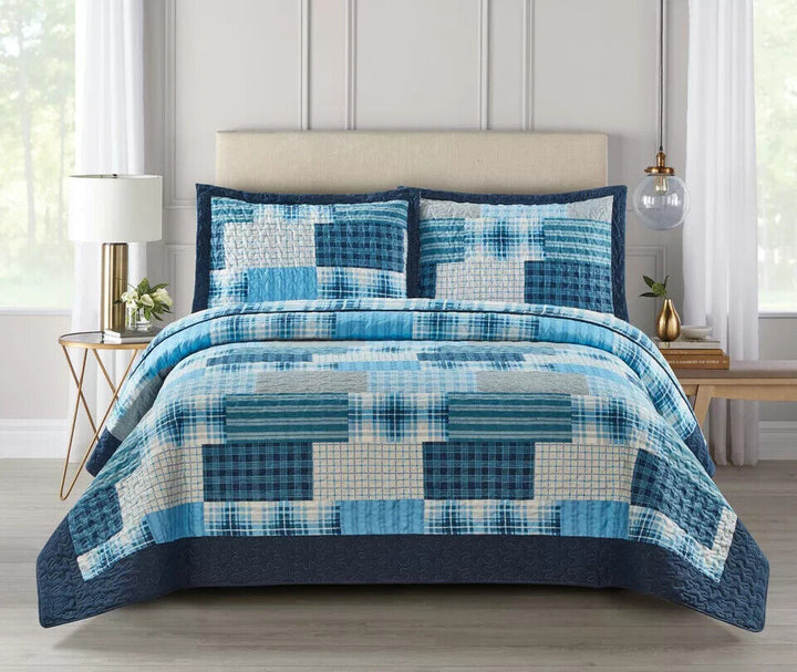 3 Pcs Quilted Patchwork Bedspreads Bed Throw Single Double King size Comforters