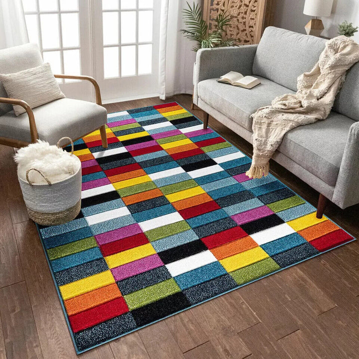 Multi Coloured Rug Carpets Rainbow Design Living Room Floor Mats Hallway Runners