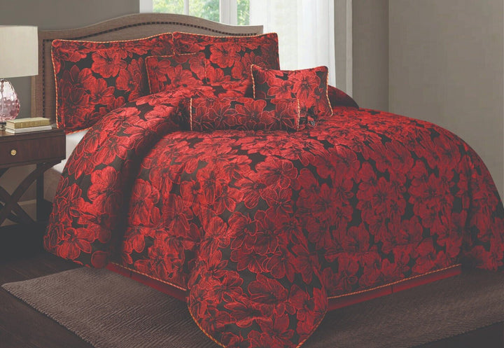 Floral Design 7pcs Bedspreads Comforter Heavy Jacquard Bed Throw Matching Pillow
