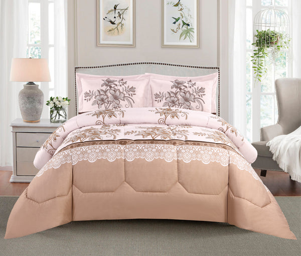 3 Piece Printed Bedspread Set Soft Quilted Comforter with Pillow Shams 85GSM Microfibre 300GSM Filling Multi-Colour Decorative Design All-Season Machine Washable