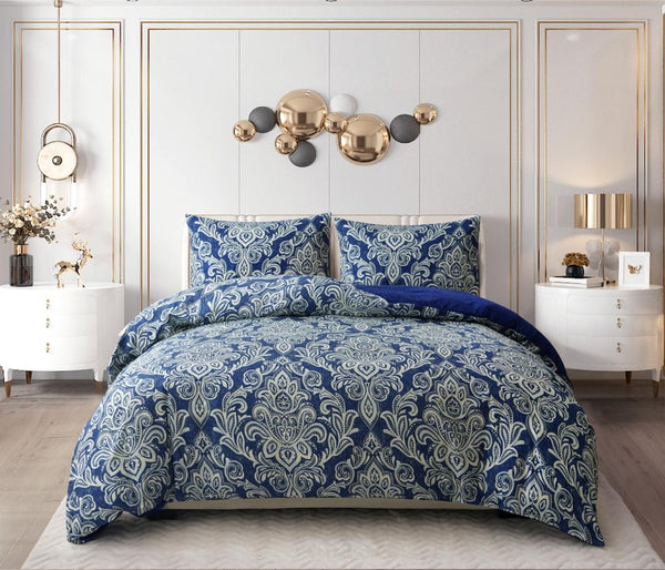 Rich Cotton Complete Bedding Set Duvet Quilt Cover Fitted Sheet & 2 Pillow Cases